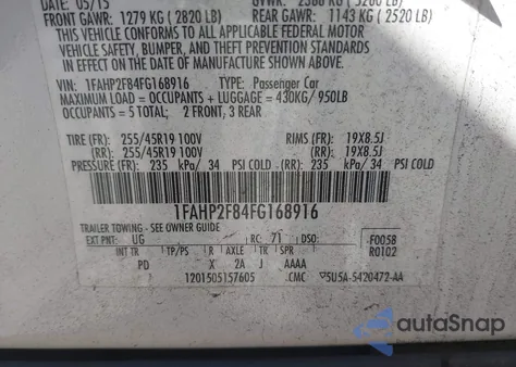 2015 Ford Taurus Limited из США, поврежденный, VIN 1FAHP2F84FG168916